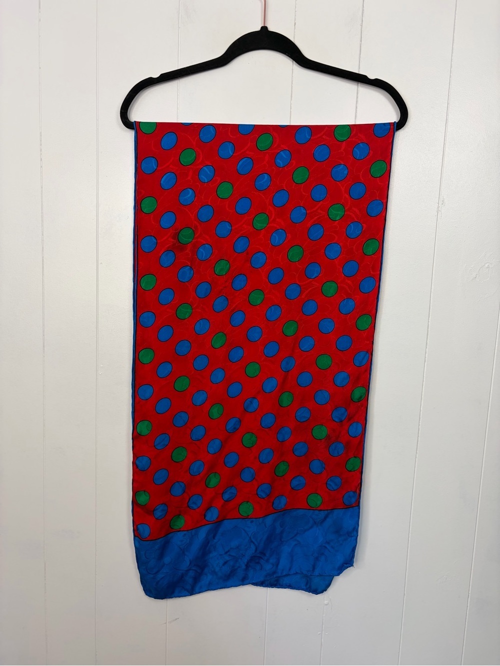 PIERRE BALMAIN Vintage 100% Silk Scarf French Luxury Designer Red Blue Polka Dot - Picture 4 of 5